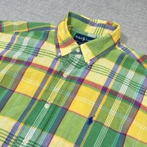 Ralph Lauren Shirt Men L Multicolor Madras Plaid Short Sleeve Button Classic Fit